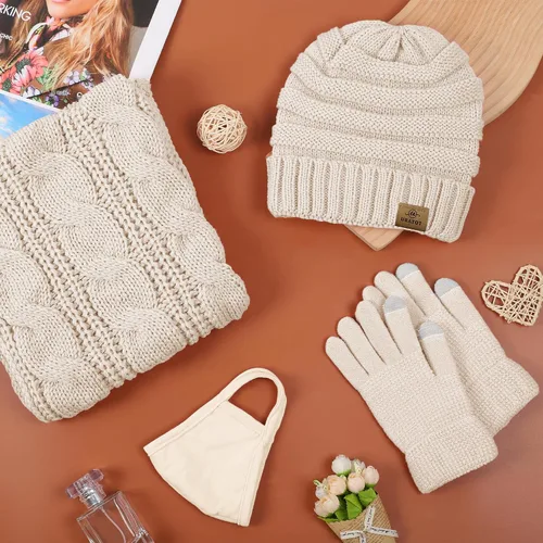Miniatura 4 de URATOT Conjunto cálido de punto de invierno, bufanda infinita y gorro, guantes para pantalla táctil, regalos de invierno para hombres y mujeres