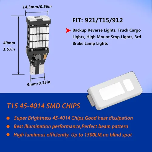 Miniatura 2 de firiKer 4 luces de freno LED rojo brillante 921 T15 912 W16W, sin errores 45SMD-4014 chipsets, 912 921 906 bombillas LED de coche para coche
