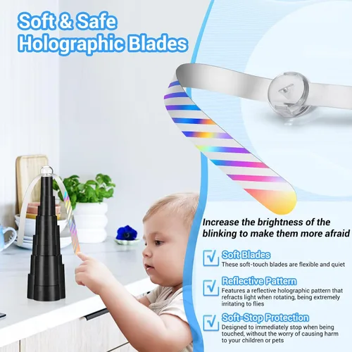 Miniatura 5 de LEOFI Ventiladores de mosca para mesas, ventiladores de insectos, ventilador de comida, ventilador de mesa, cuchillas holográficas suaves