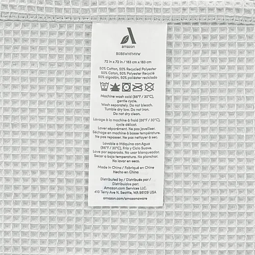 Miniatura 3 de Amazon Aware Cortina de ducha con tejido de gofre, 50% poliéster reciclado/50% algodón Bci, gris claro, 72 x 72 pulgadas