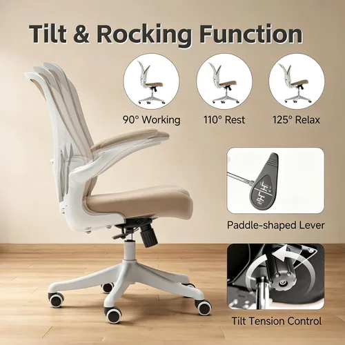 Miniatura 7 de Silla de Oficina Ergonómica con Soporte Lumbar Ajustable y Reposabrazos Abatibles - Silla de Escritorio de Computadora de Respaldo Alto con Cojín