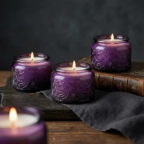 Miniatura 15 de Paquete de 18 recipientes de vidrio en relieve de 4 onzas con tapas y etiquetas de bambú, tarros transparentes para hacer velas, diseño de estrella