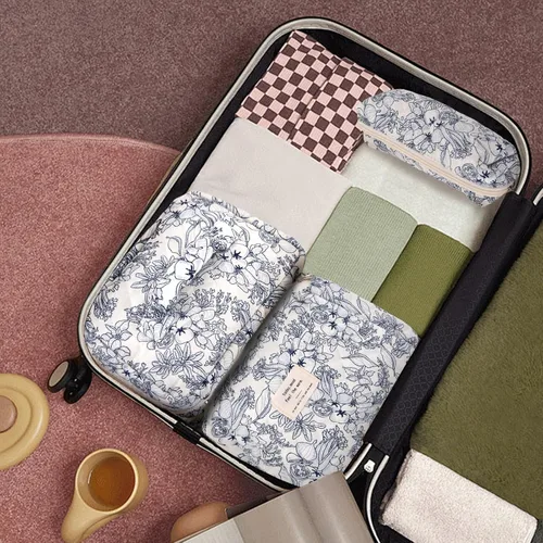 Miniatura 6 de GISMTR 3 Bolsas de Maquillaje Acolchadas de Algodón Grandes de Viaje Bolsa de Cosméticos Bolsa de Maquillaje Coqueta Bonita Bolsa de Tocador Floral