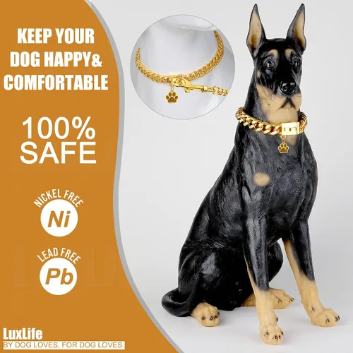 Miniatura 5 de Collar de cadena para perro de 0.59 pulgadas/0.79 pulgadas de grosor, con hebilla de liberación rápida, collar de cadena de oro de 18 quilates