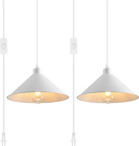 Miniatura 10 de Lámpara colgante enchufable, paquete de 2 lámparas colgantes industriales con acabado dorado en el interior, accesorios de iluminación colgantes Luz