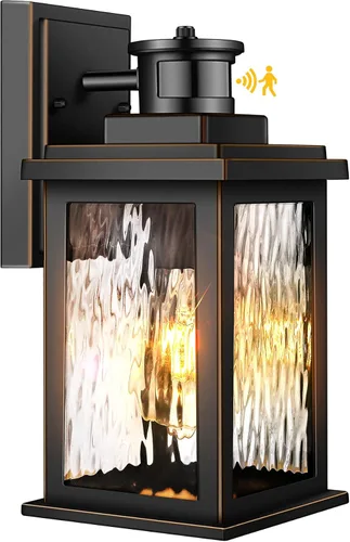 Miniatura 9 de VIANIS Luces para exteriores con sensor de movimiento, iluminación de anochecer a amanecer para casa, luces de grano de madera para garaje, farol