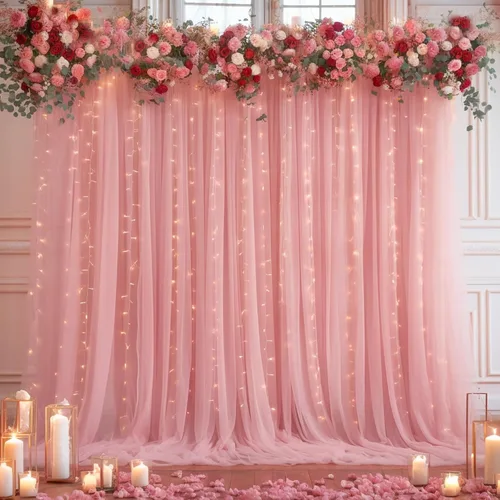 Miniatura 36 de Cortina de telón de fondo de tul azul bebé de 10 x 8 pies con cadena de luces para fiestas, cortinas de fondo transparentes para bodas, baby shower