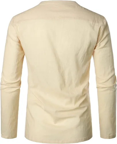 Miniatura 3 de HOOD CREW Camisetas básicas de manga larga de lino y algodón para hombre