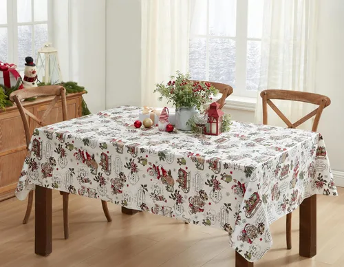 Miniatura 5 de Newbridge Mantel cuadrado de vinilo vintage de Navidad de 52 x 52 pulgadas con reverso de franela, estampado retro de Papá Noel, muñeco de nieve