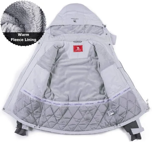 Miniatura 17 de CAMEL CROWN - Chamarra de esquí para mujer, impermeable, con capucha desmontable, rompevientos, forro polar, parka para lluvia
