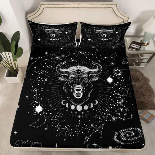 Miniatura 16 de Erosebridal Aries - Sábanas bajeras de nebulosa hippie tamaño individual, sábanas psicodélicas de astrología del zodiaco psicodélico, funda de cama