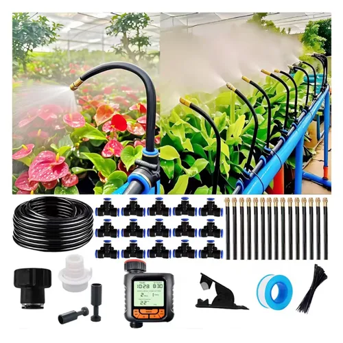 Kit de riego por goteo, sistema de riego automático para plantas en maceta, microaspersores de cobre ajustables de 360 grados, accesorios de tubería
