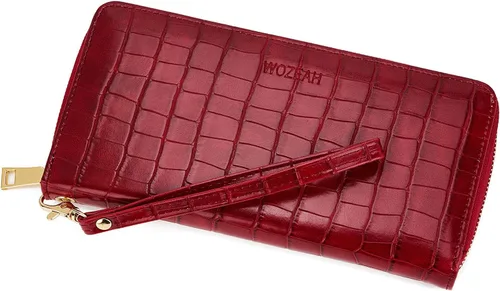 WOZEAH - Cartera de piel sintética con cremallera y bloqueo RFID para mujer, ideal para viajar