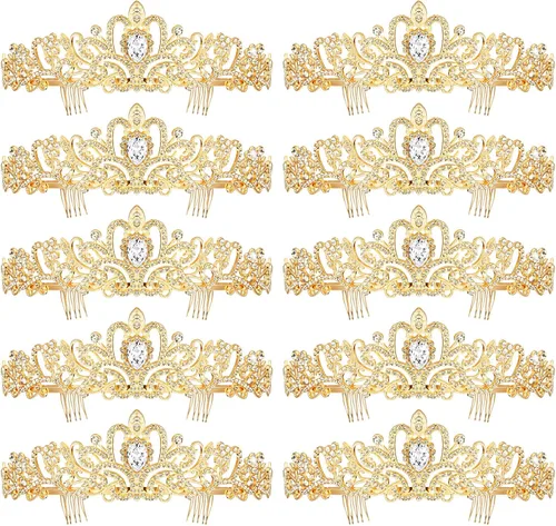 Miniatura 8 de BBTO 10 piezas de tiaras y coronas de cristal para mujeres y niñas, corona de princesa con diamantes de imitación, diademas de reina con peines
