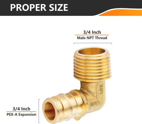 Miniatura 2 de Paquete de 2 accesorios HeSun PEX-A, codo de expansión de rosca NPT macho de 3/4 pulgadas PEX-A x 3/4 pulgadas, ASTM F1960098-2)