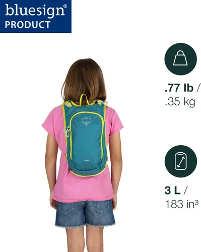 Miniatura 2 de Osprey Moki 3L Mochila de ciclismo para niños con depósito hidráulico, toldo verde Dosel verde