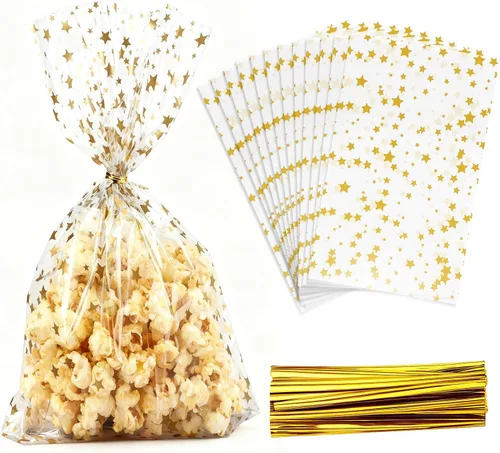 Miniatura 8 de Bolsas de celofán iridiscentes de 5 x 7 pulgadas con lazos giratorios, bolsas de golosinas para galletas, chocolates y palomitas de maíz