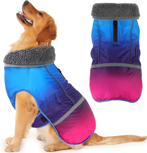 Miniatura 17 de Dogcheer Abrigo cálido para perro, ropa de invierno con cuello polar, chaqueta reflectante para mascotas, ropa para clima frío, chaleco impermeable