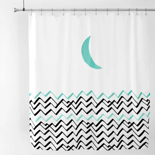 Shaina Cortina de ducha abstracta pintada de luna y olas, 72 x 72 pulgadas, arte moderno y bohemio decorativo, tela impermeable, para cualquier baño
