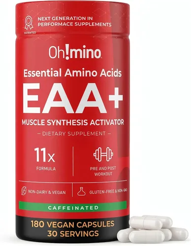 Ohmino BCAA + EAAs - Los 9 aminoácidos esenciales para el crecimiento muscular y la recuperación - Polvo pre, intra y después del entrenamiento, sin