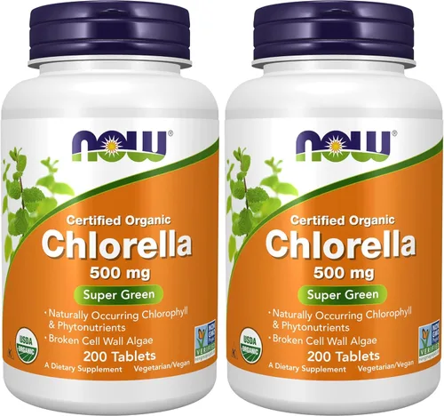 Miniatura 10 de NOW Foods Suplementos, Clorela orgánica de 500 mg con clorofila natural, beta-caroteno, carotenoides mixtos, vitamina C, hierro y proteína, 200