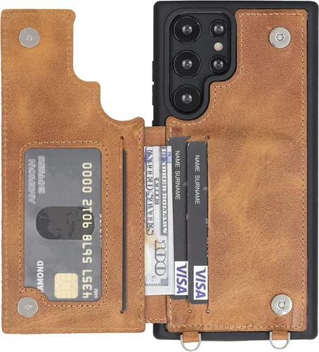 Miniatura 2 de Bayelon Funda cruzada de cuero compatible con Samsung Galaxy S23 Ultra, funda de cuero de grano completo con correa de cuero para el hombro Leopard