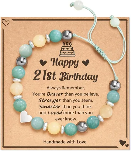 HGDEER Regalos de cumpleaños de 5 a 21 años para niñas y ella, pulsera significativa de piedra natural con tarjeta de mensaje para hija, nieta,