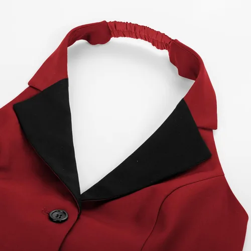 Miniatura 5 de Belle Poque Chaleco vintage para mujer, con solapa, cuello halter, con botones, con bolsillos