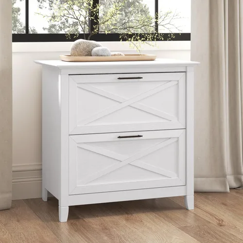 Miniatura 2 de Bush Furniture Key West – Archivador lateral con 2 cajones, color cereza Roble blanco puro.