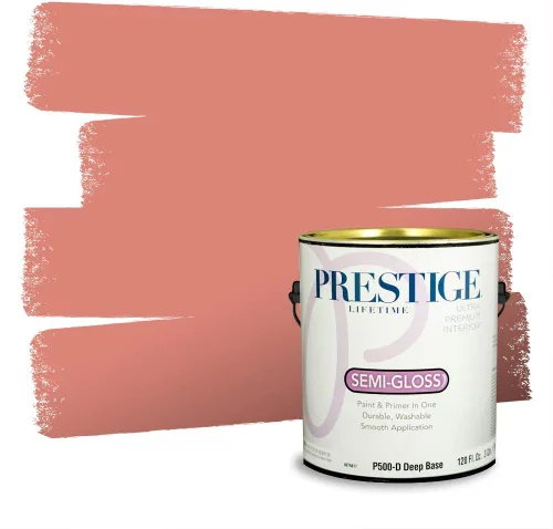 Miniatura 44 de Prestige Paints Pintura exterior e imprimación en uno, 1 galón, plano, coincidencia comparable de Valspar* Amber Rose*