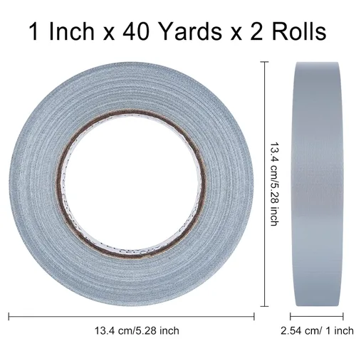 Miniatura 2 de Cinta adhesiva de 1 pulgada x 40 yardas, 2 rollos, plata y gris, resistente, sin residuos, impermeable para embalaje, uso industrial y profesional