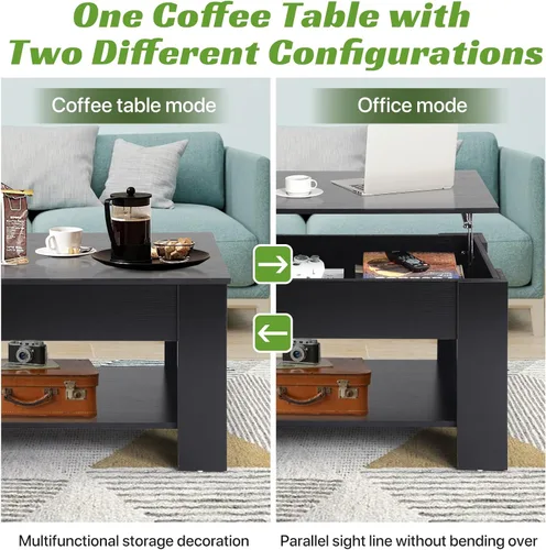 Miniatura 4 de Mesa de centro elevable con almacenamiento oculto, diseño moderno de elevación de 39.4 pulgadas, escritorio convertible de comedor y portátil