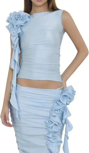 Miniatura 2 de Camiseta sin mangas sexy floral 3D para mujer, con volantes Y2K, sin espalda, fruncida, top sin mangas, cuello halter, top de ropa de calle