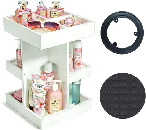Miniatura 12 de Organizador de colonia para hombres, estante de perfume de madera de gran capacidad de 3 niveles con rotación de 360 grados, soporte de colonia
