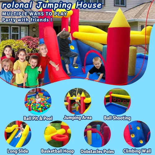 Miniatura 3 de Casa de rebote, castillo inflable con soplador de aire para niños de 3 a 10 años, castillo para saltar con tobogán largo, para interiores