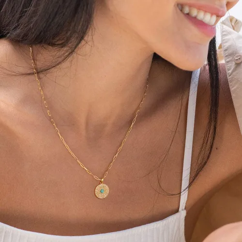 Miniatura 3 de Aobei Pearl Collar chapado en oro de 18 quilates con dije de cruz de corazón, corazón, estrella, león, mal de ojo, amor, medallón, clip de papel