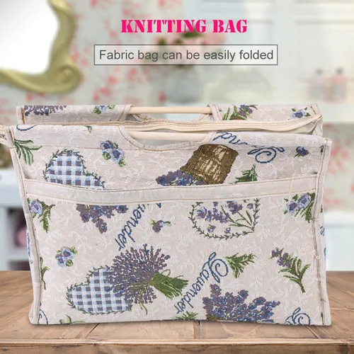Miniatura 2 de GOTOTOP Bolsa organizadora de hilo para tejer, bolsa de almacenamiento para agujas de tejer, bolsa de almacenamiento de tela tejida con mango