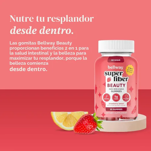 Miniatura 3 de Bellway Super Fiber Gummies + Beauty - Suplemento de fibra sin azúcar con biotina y vitaminas A C E - Apoya la salud digestiva, la piel, el cabello