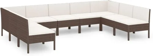 Miniatura 2 de Juego de salón de patio de 9 piezas con cojines, sofá al aire libre, juego de bar de patio, muebles modernos de exterior, banco de comedor