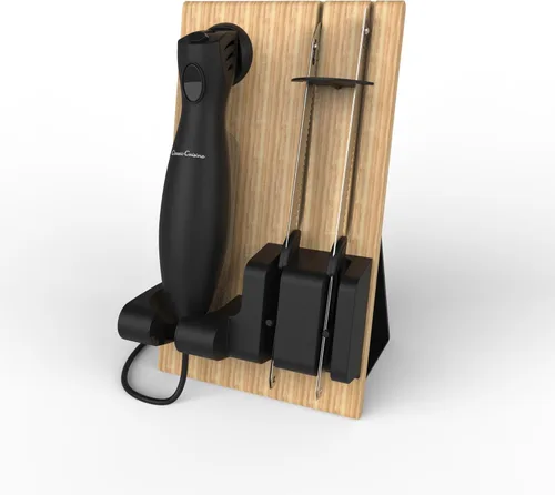 Miniatura 2 de Juego de cuchillos eléctricos para tallar con 2 cuchillas de acero inoxidable, mango de agarre cómodo y bloque de almacenamiento de madera