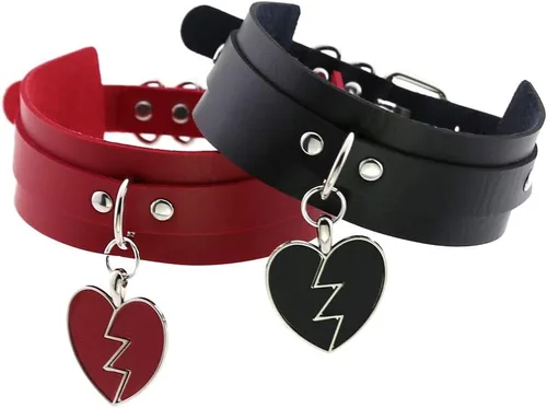 Miniatura 3 de SJYFAL Gargantilla de cuero para mujer, collar de corazón de roca para niñas punk, collar ajustable