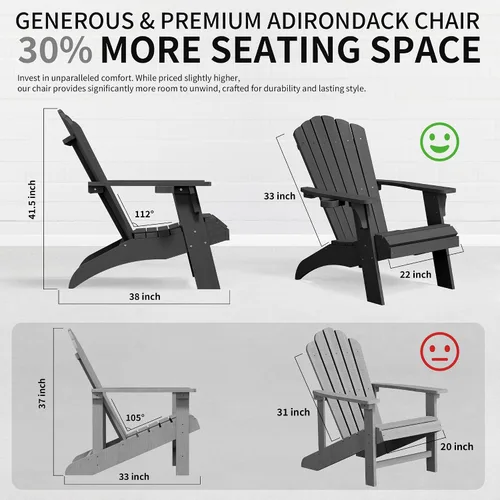 Miniatura 3 de Psilvam Silla Adirondack, silla para hoguera de madera de polietileno de gran tamaño con soporte para tazas, sillas de patio de soporte de 350 Blanco
