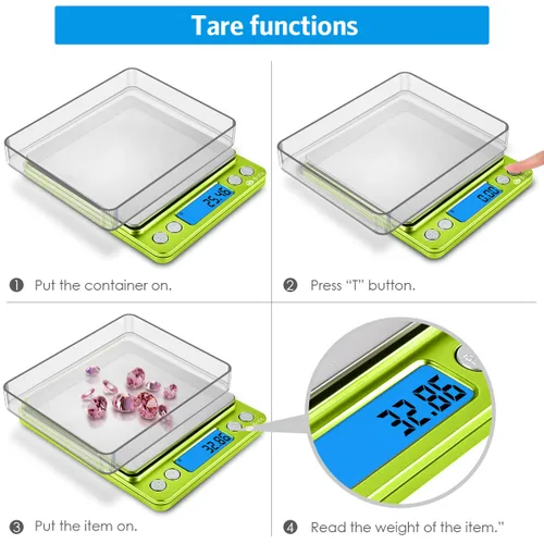 Miniatura 4 de AMIR Báscula digital de cocina, 17.64 oz - 0.00 oz, mini báscula de bolsillo para joyas, báscula de alimentos para cocinar con pantalla LCD Verde