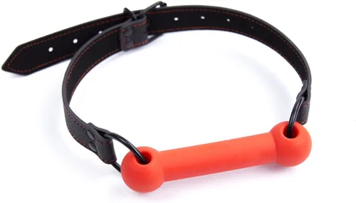 Miniatura 5 de CLROY® Juguetes de cuero para bondage, mordaza de boca abierta de piel sintética con barra de silicona, restricciones de bondage, mordida, juguetes