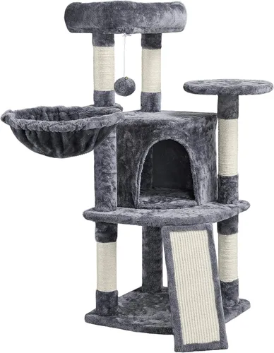 Topeakmart Árbol para gatos, muebles para gatos de varios niveles de 42 pulgadas con perca, postes rascadores, hamaca y condominio, gris oscuro