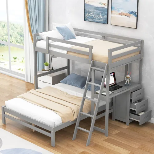 Miniatura 14 de Cama baja de tamaño individual con tobogán y escalera, marco de cama con barandillas de seguridad y techo en forma de casa, para dormitorio