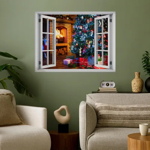 Miniatura 45 de wall26 Adhesivo de Pared Papá Noel Llevando Regalos Ventana Abierta Mural, No Se Despega y No Se Pega, Papel Tapiz No Tejido Decorativo