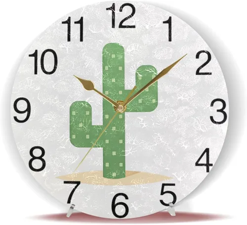 Miniatura 6 de senya Reloj de pared redondo de cactus del desierto, pintura al óleo silenciosa sin tictac, decorativo para el hogar, oficina, escuela, arte