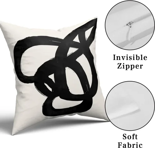 Miniatura 3 de Juego de 4 fundas de almohada abstractas de color negro y beige de 16 x 16 pulgadas, modernas fundas de cojín a rayas para sala de estar, sofá