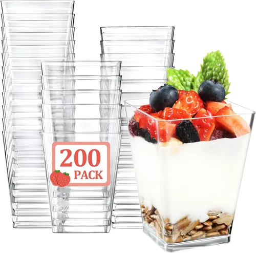 Miniatura 7 de Eupako Paquete de 50 vasos cuadrados de plástico transparente de 5 onzas, vasos pequeños de plástico transparente, ideales para postres, aperitivos